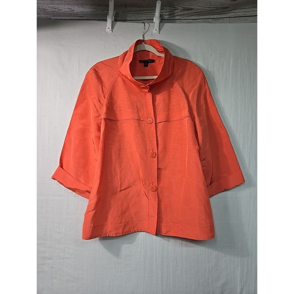 Lafayette 148 Jacket Women's 14 Deep Coral Linen Blend 3/4 Sleeve Blazer Shimmer